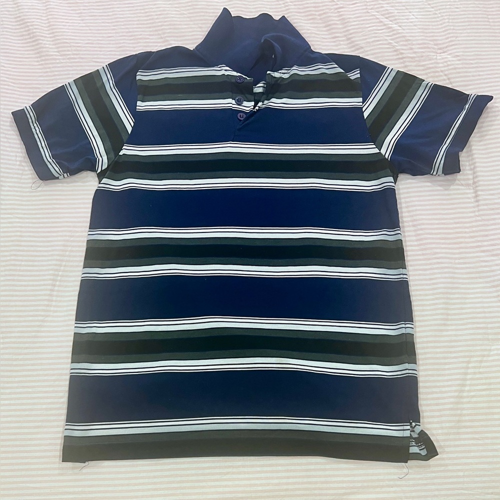 Striped Polo Shirt in Blue, Green, and White